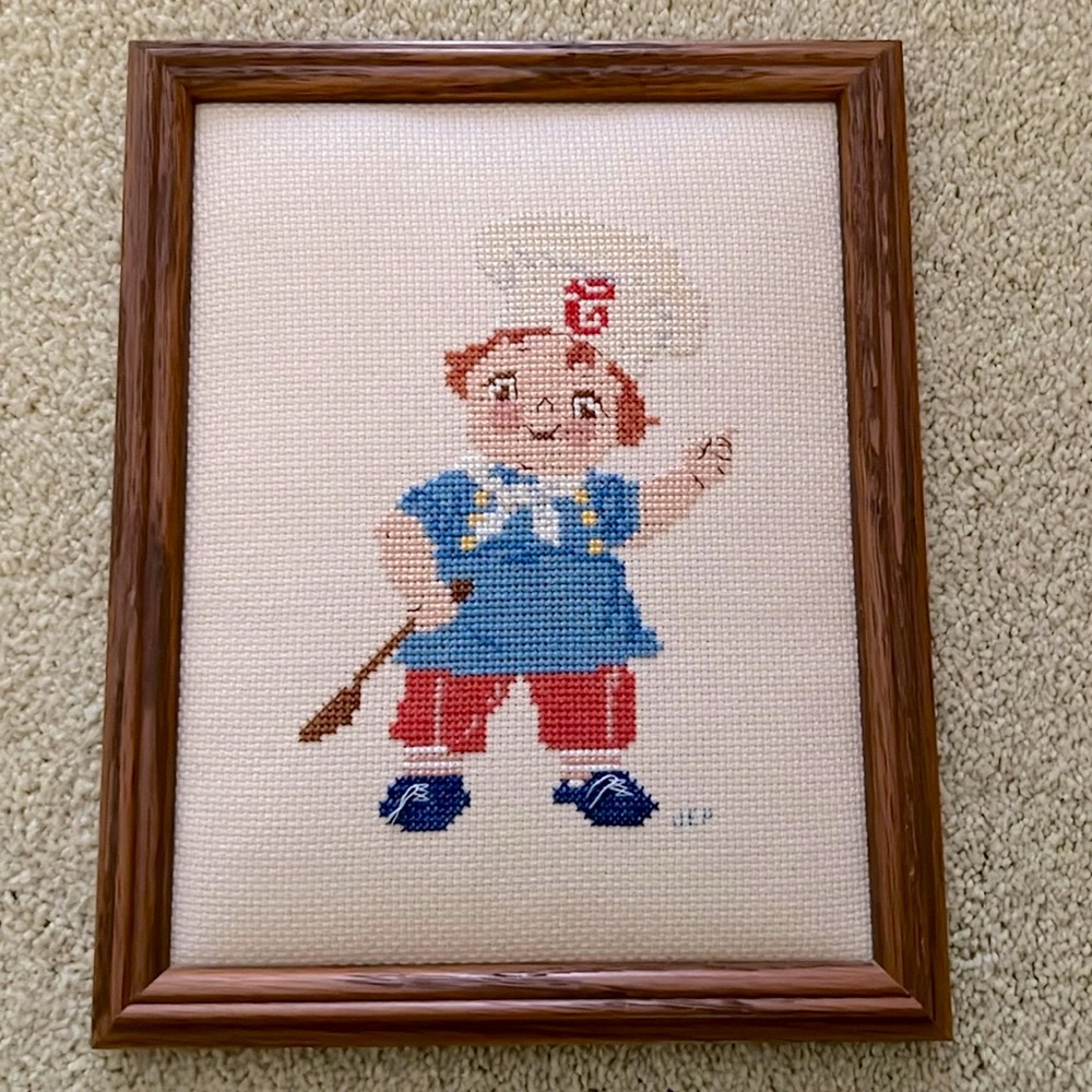 Vintage Campbell’s Soup Kid with Spoon 8 x 10 Handmade Framed Needlepoint